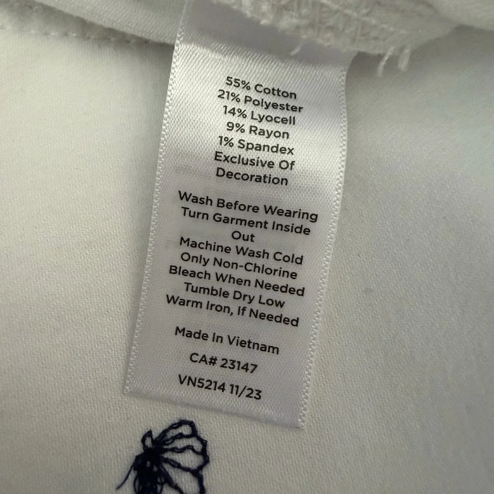 Talbots Crop Straight Leg Jeans White Sz 16 Embroidered Seashells Coastal Beachy